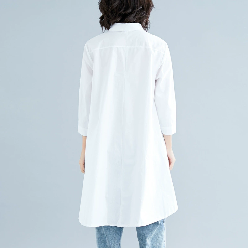 Solid long summer shirt, plus size, cotton and linen, mid-length