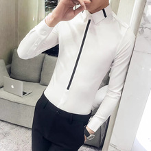 休闲男士青少年衬衣正装长袖帅气春季衬衫潮流发型师韩版寸衫