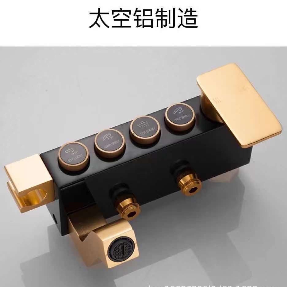 Simple espacio de aluminio negro oro ducha cabeza traje hogar oculto montado en la superficie sobrealimentado cabeza de ducha de cuatro bloques boquilla de Ducha
