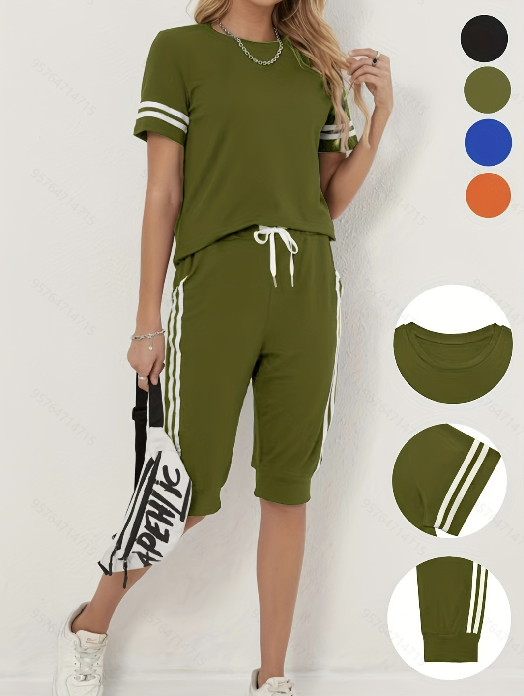 Summer Women's Casual Sportswear Set Short Sleeved Patchwork Shorts Two Piece Outfit Color Blocking Available_ecoleips.com