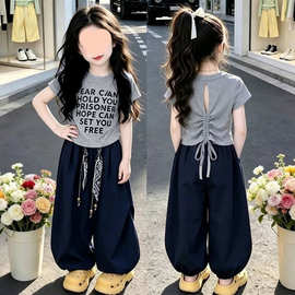 女童夏季新款2026洋气字母印花短袖套装女宝宝短袖休闲裤两件套潮