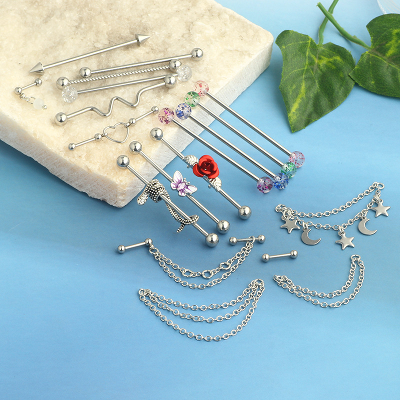 Ear Studs Classification Ear Cartilage Rings & Studs Piercing Type 1 Set Quantity 1 Set Ear Cartilage Rings & Studs Simple Style Solid Color 304 Stainless Steel Inlay Zircon Ear Cartilage Rings & Studs