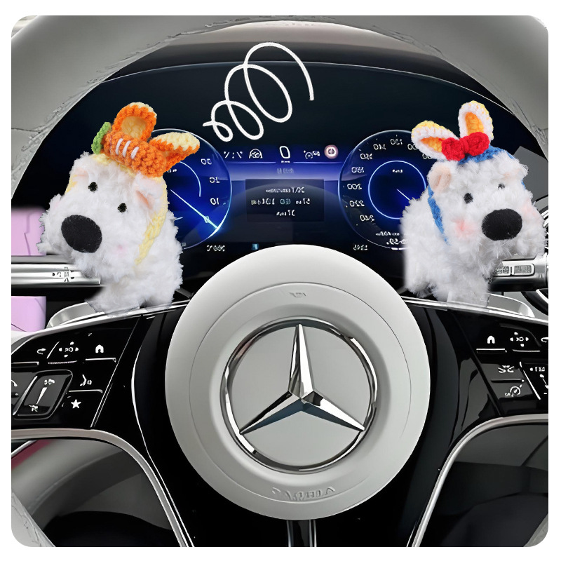 West Highland Car Bloque Decoración Coche Muñeca de felpa Muñeca Limpiaparabrisas Luz de dirección Accesorios de coche Adornos Mujer