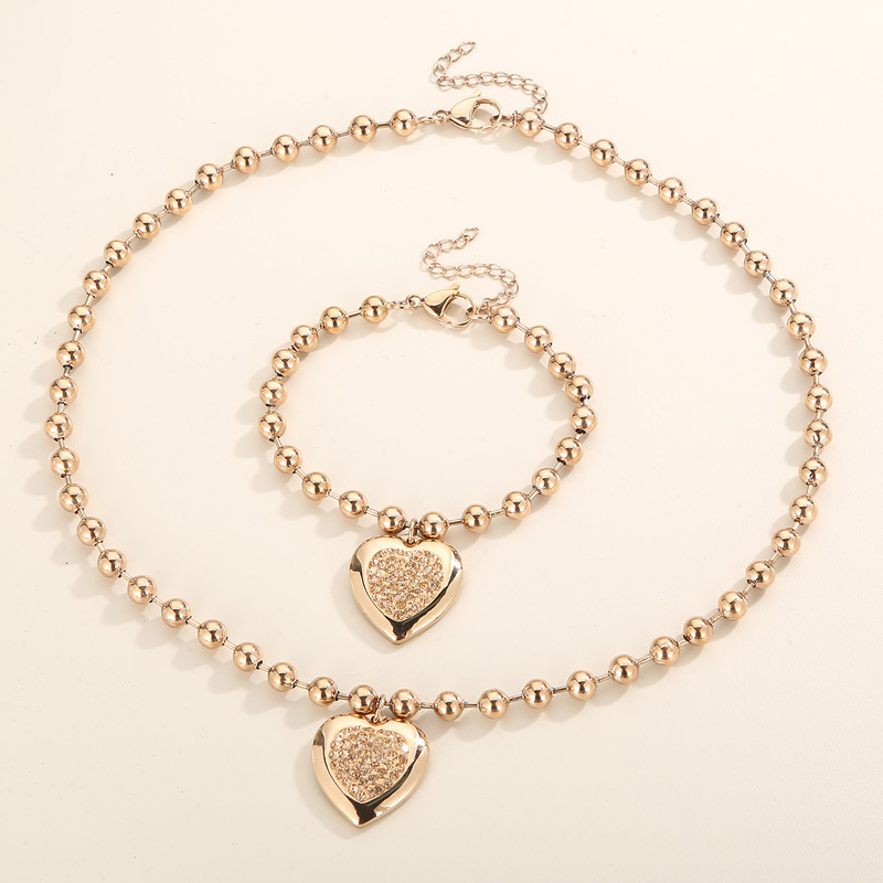 23g Weight PVD Coated Gold Plating Process 18K Real Gold Plated Plating Material Rhinestones Inlay Material Jewelry Set Classification PVD Coated 18K Gold Plated Heart Shape Titanium Steel Simple Style Waterproof Non Tarnish Jewelry Set