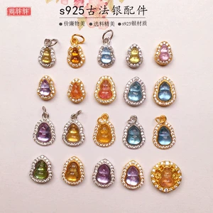 Natural tourmaline diamond-encrusted gourd s925 silver-plated through-hole accessories bracelet string decoration diy handmade spacer beads semi-finished products
