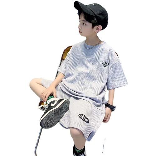 夏季男童套装夏装2022新款韩版中大童短袖上衣阔腿短裤运动两件套