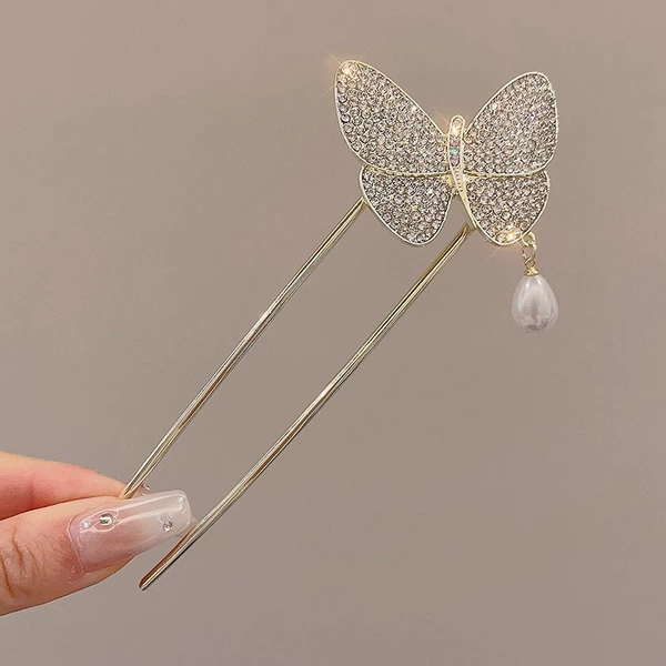 Golden Chinese hairpin, diamond encrusted