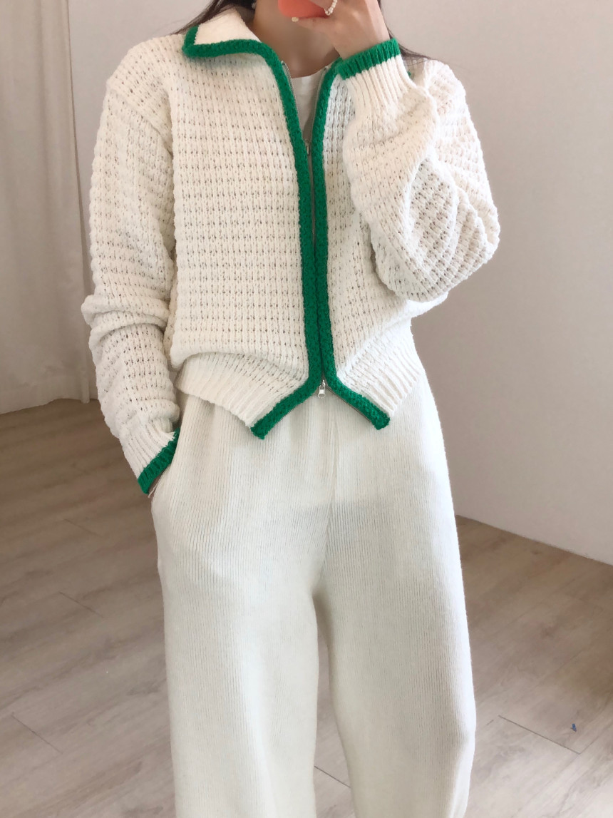 Contrast Thick Needle Zipper Cardigan Sweater Coat