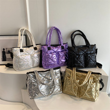 大容量棉服手提包包女新款韩版纯色简约女士单肩斜挎包通勤托特包