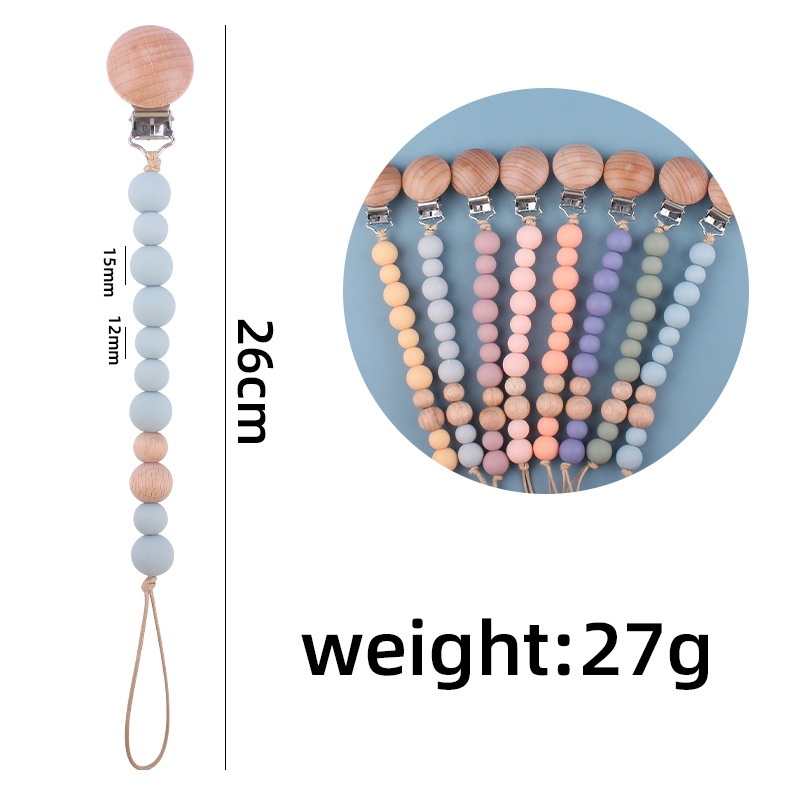 Suministros para bebés calmante clip de chupete de haya cuentas de silicona para bebés mordedura Cadena de chupete cadena anti-caída Nuevo Amazon