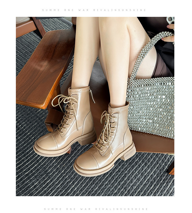 Britische Damen Stiefeletten Aus Leder Mit Dicker Sohle_voghion.com