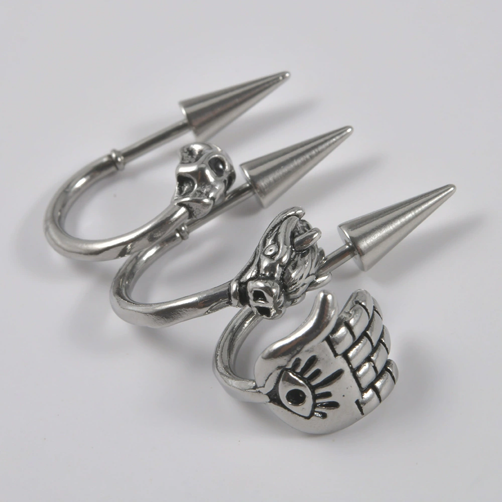 Кроссборд stainless steel C-образная серьга-скамейка с personalized дракон-форма череп-острый ухо кость ноготь пирсинг холодная заклепка серег