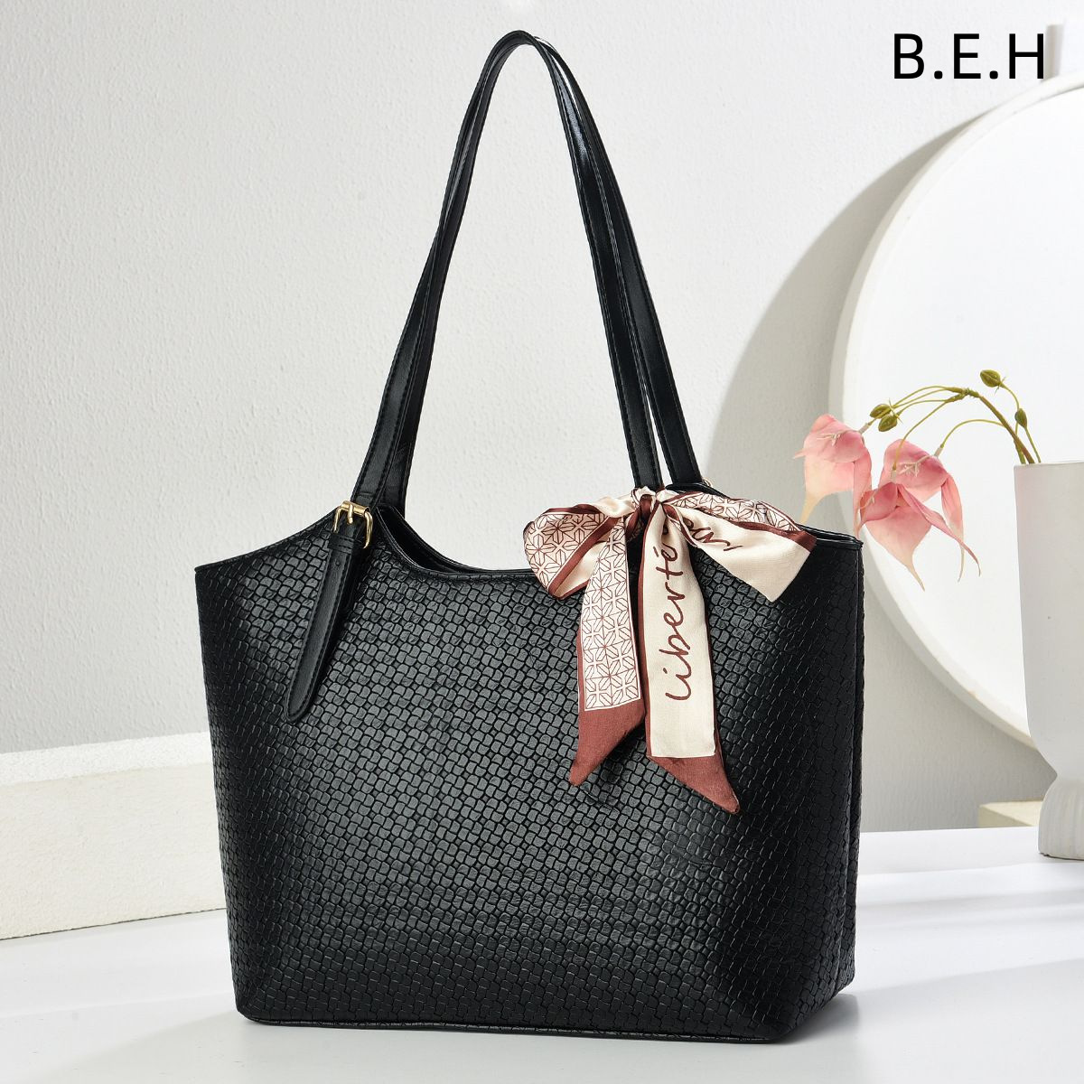Bolsa de hombro de textura simple retro para mujeres, bolsas de brazo de gran capacidad de transporte práctico, BEHtotebags