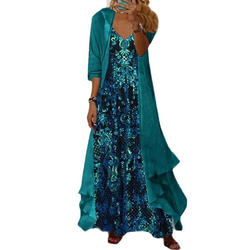 315881 Amazon人気の大きいサイズのレディーススカートスーツVネックサスペンダーインナーメッシュジャケットママ服|undefined