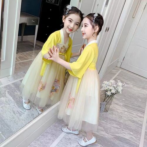 Girls Hanfu Summer Clothes Children's Ancient Clothes Chinese Style Tang Suit Super Fairy Dress Girls Chiffon Skirt Summer