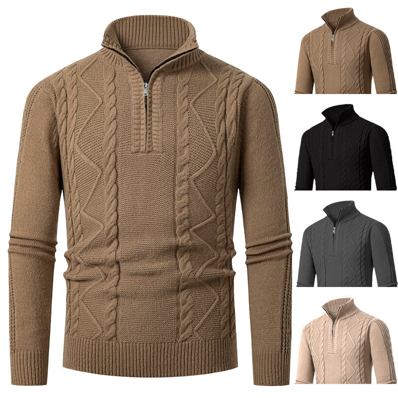​​Men's Slim-Fit Knit Sweater – Korean-Inspired Layering Piece (Brown/Dark Gray/Black/Khaki, M-3XL)​​_viptrois.com