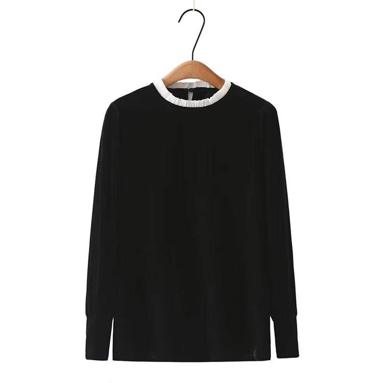 2024 Весна Новый Плюс Размер Топ пухлая девушка модный кружевной шить воротник бархатный свитер база 8802