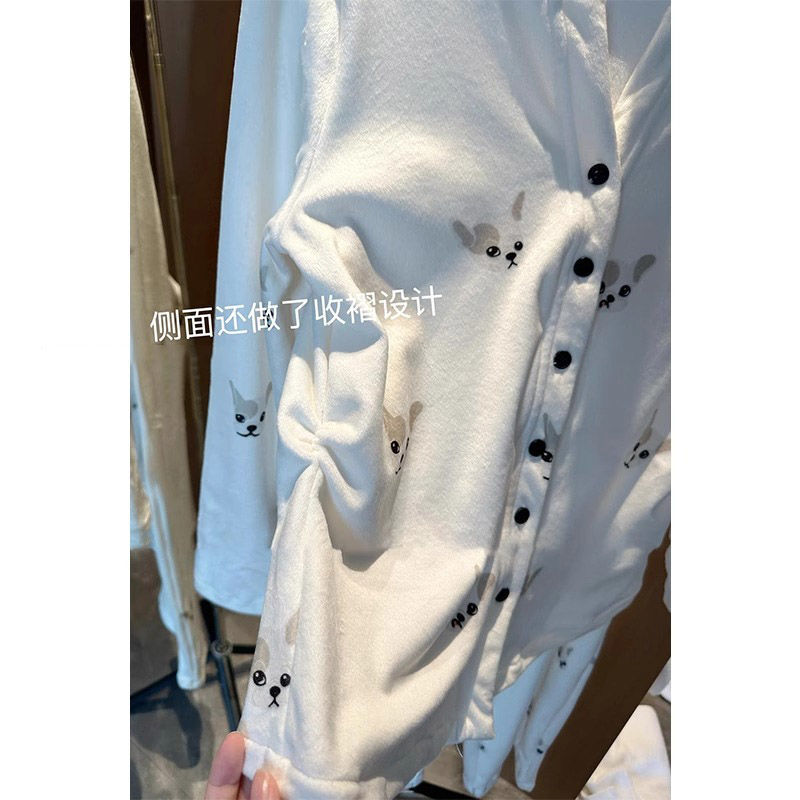 可爱卡通法斗狗德绒睡衣女款秋冬季薄绒保暖甜美学生家居服两件套|undefined
