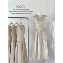 UNSPOKEN白色法式连衣裙女夏2023新款无袖收腰显瘦裙子小众设计感
