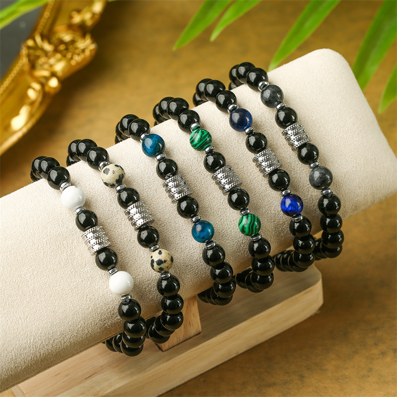 Nueva venta caliente transfronteriza de acero inoxidable ojo de tigre obsidiana cuentas negras brillantes pulsera de los hombres pulsera de piedra natural pulsera de los hombres y las mujeres