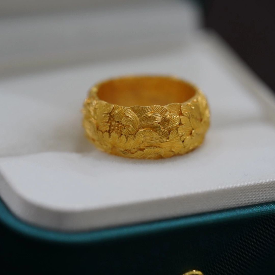 Vintage Gold Peony Flower Ring For Women Elegant Statement Jewelry_voghion.com