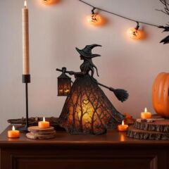 跨境新品Halloween Witch Lamp 哥特式万圣节女巫灯雕像树脂摆件