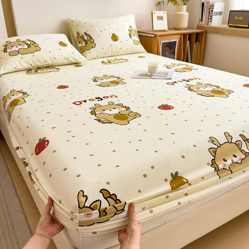 Funda de cama cepillada de algodón cubierta protectora de colchón de una sola pieza 2024 nueva funda de cama impresa para una sola persona para todas las estaciones