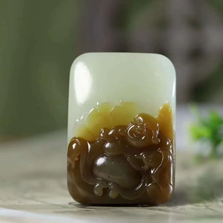 玉器工艺品天然新疆和田玉且末糖料老料俏红糖弥勒佛牌吊坠男女款