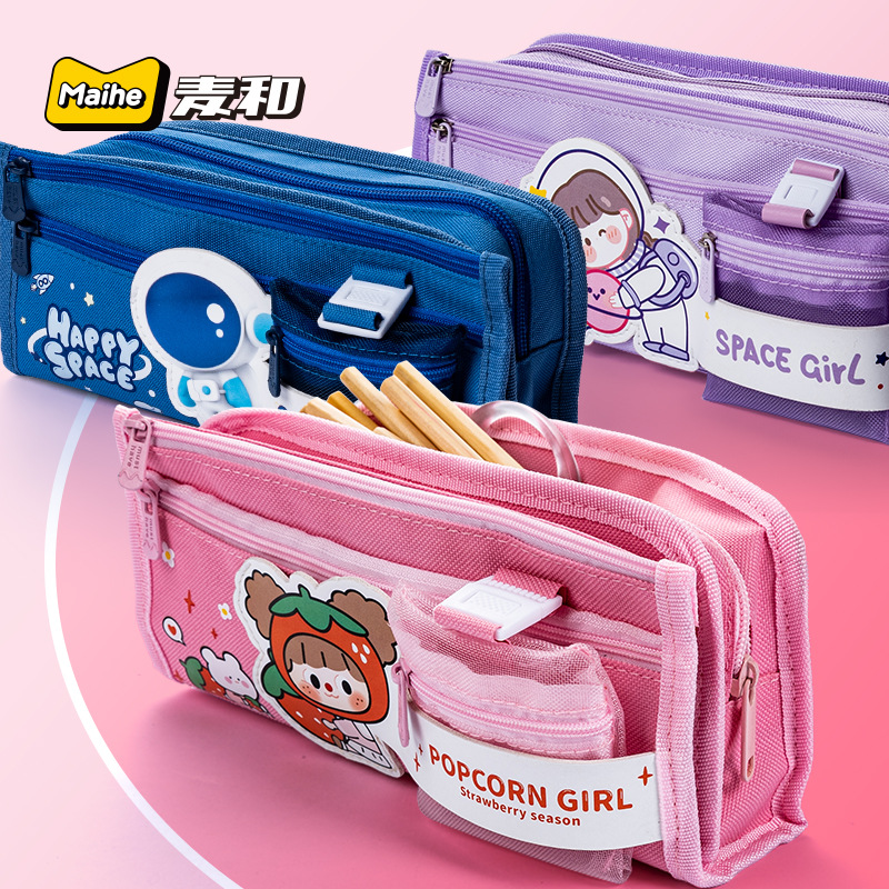 Mahe astronauta multi-capa Dora caja de lápiz de dibujos animados lindo estudiante de gran capacidad alargada bolsa de lápiz de malla al por mayor
