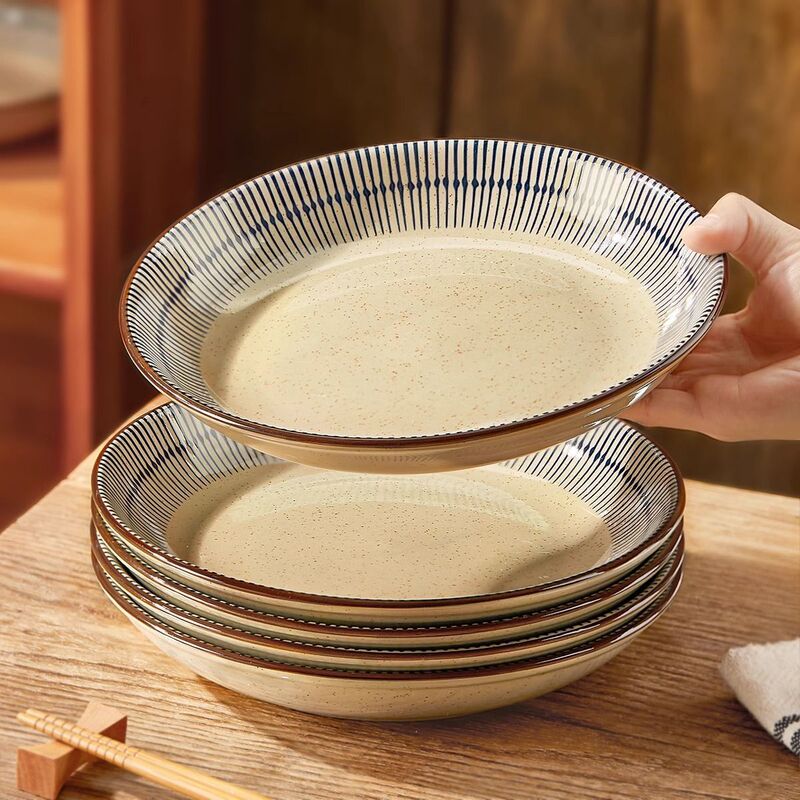 Japanese-Style Ceramic Plates Home Use 2025 New High-End 8inch Deep Dish Plates Underglaze Tableware