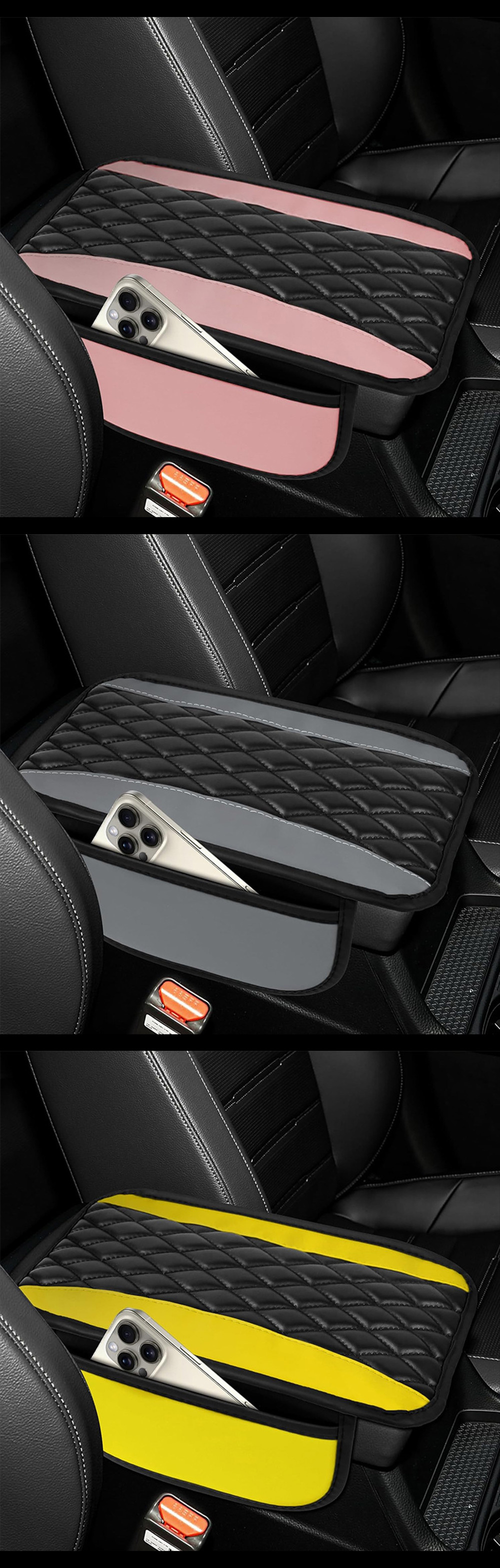 Cross-border car armrest box heightening pad, diamond-patterned PU quilted wear-resistant central armrest storage protective pad wholesale