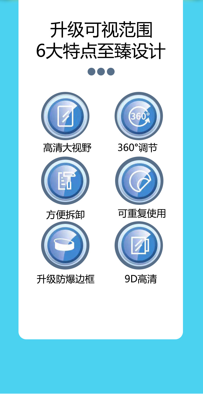 Car reversing auxiliary rearview mirror car rear view small round mirror thin convex mirror large field of view wide angle mirror blind spot mirror