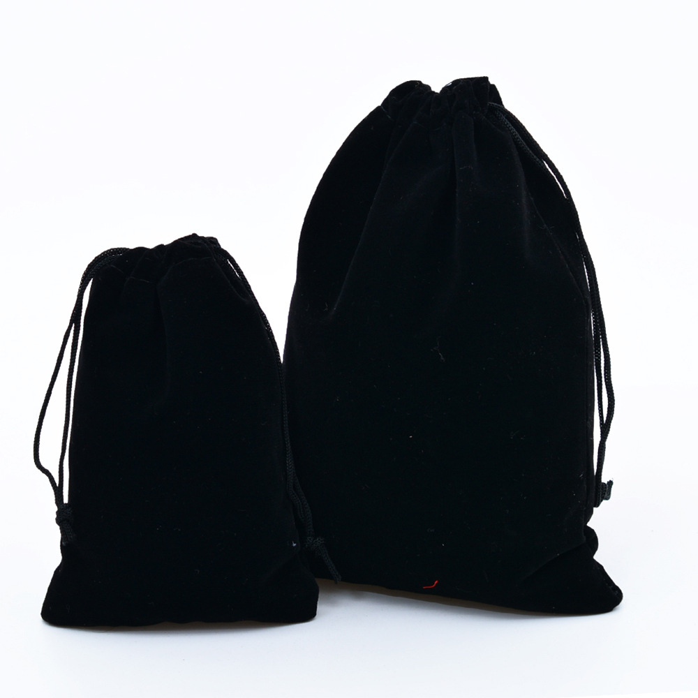 厂家抽绳绒布束口袋  15*20黑色绒布袋珠宝首饰袋束口小布袋