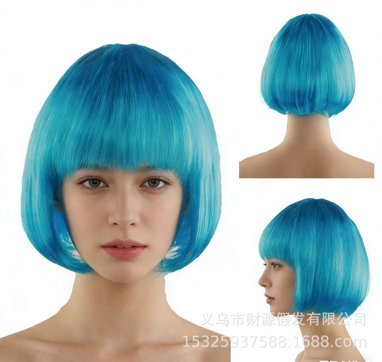 Transfronterizos sin despertar pelo corto pelucas de cabello para mujeres cubierta de cabello completo Qi Liuhai colorido BoBo cabeza de Halloween cabello al por mayor