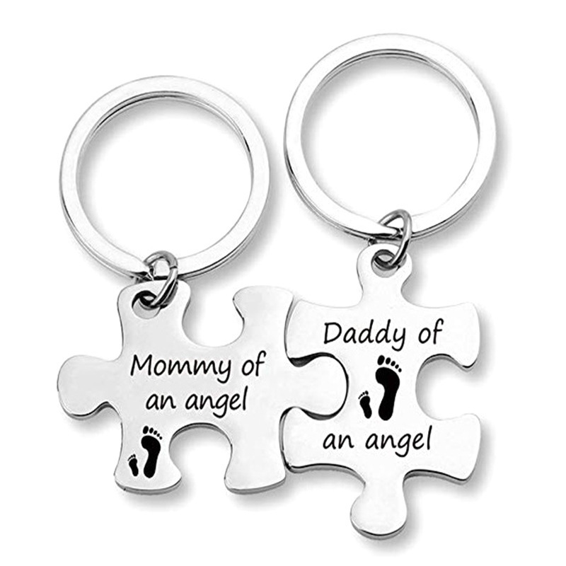 Cross-border Stainless Steel Keychain Puzzle Father's Day Ladieswear's Day Valentine's Day Gift Engraved Keychain