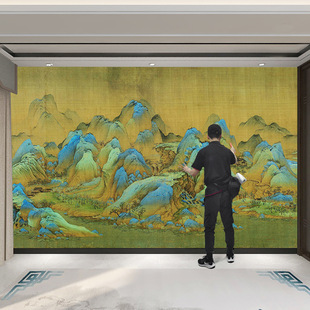 New Chinese style ink landscape sofa bedroom background wall wallpaper Qianli Jiangshan tea room tea shop study decorative mural