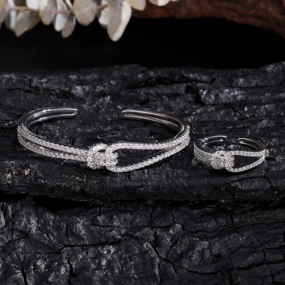 Rakol set bracciale aperto e anello con zirconi per donna gioielli_voghion.com