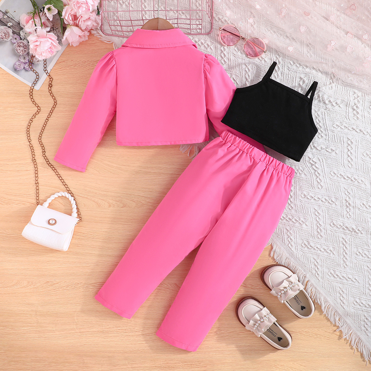Girls Three Piece Set Formal Clothing For Girls Rose Red_voghion.com