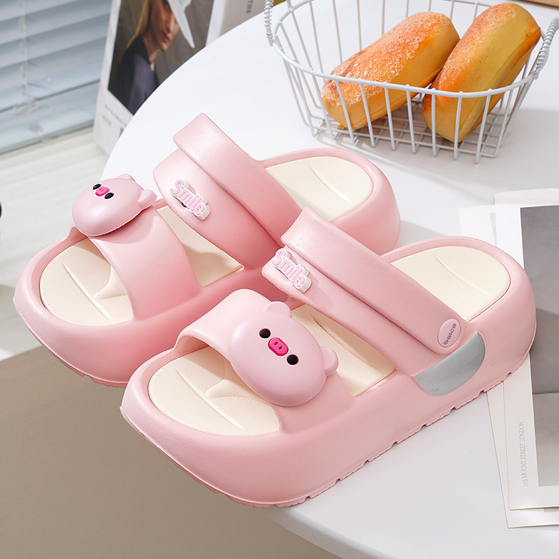 Lindas sandalias de tiras dobles para mujer, suela gruesa, suela blanda, moda, todo fósforo, ropa exterior, sandalias y zapatillas de playa de doble uso, EVA