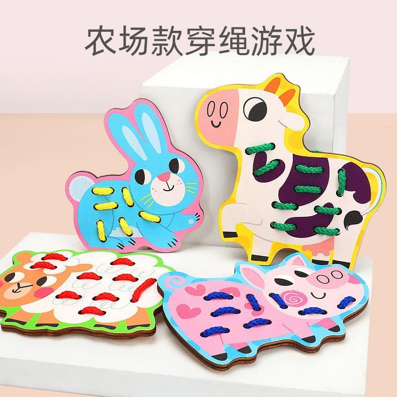 Fruit animal threading board entrenamiento de acción fina para niños manos en la enseñanza temprana ayuda bebé cuerda juguetes educativos