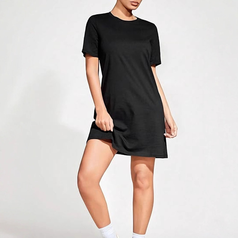 Ziyan European and American Cross-Border Shein American-Style Round-Neck Pullover Loose Short-Sleeve Solid Color T-Shirt Dress Wholesale for Women Ziyan European and American Cross-Border Shein American-Style Round-Neck Pullover Loose Short-Sleeve Solid Color T-Shirt Dress Wholesale for Women