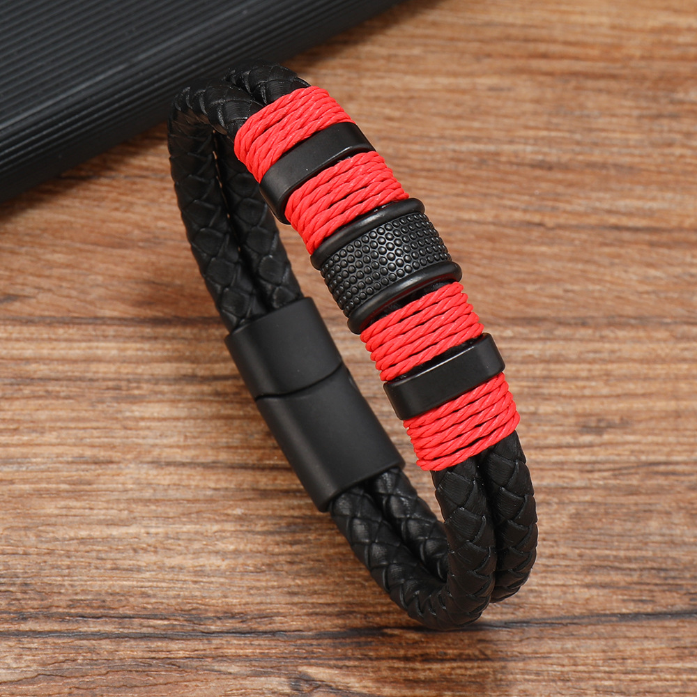 31g Weight Alloy Pendant Material Bracelets Classification Leather Rope Chain Material 1 Piece Quantity Holiday, Daily, Street Occasion Pu Leather, Alloy Material Geometric Pattern Men's Gender Hip-Hop Style Hip-Hop Geometric Pu Leather Alloy Men's Bracelets Men Cord & Leather Bracelets 7