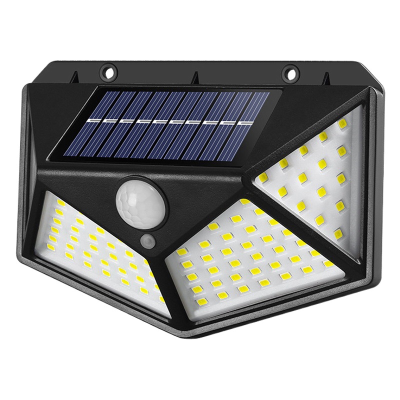 Lámpara solar al aire libre patio inducción lámpara de calle cuatro lados 100led iluminación recargable Cuerpo Humano inducción lámpara de pared