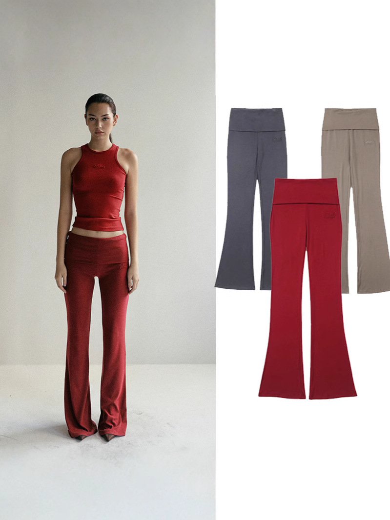 ブラッド・ブラッド・ソフト折りたたみミニラップパンツ女性タバコ色アメリカレトロ刺繍着痩せお尻のラッパパンツ新作