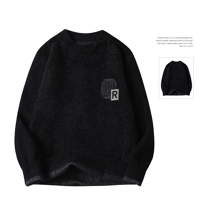 Maglione invernale da uomo in maglia spessa - Pullover casual ampio in morbida lana di coniglio con stemma_voghion.com