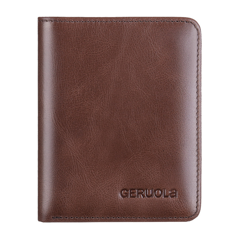 Cartera de hombre transfronteriza rfid ocio vintage cartera de cuero Amazon dos plegables cartera corta de cuero bronceado