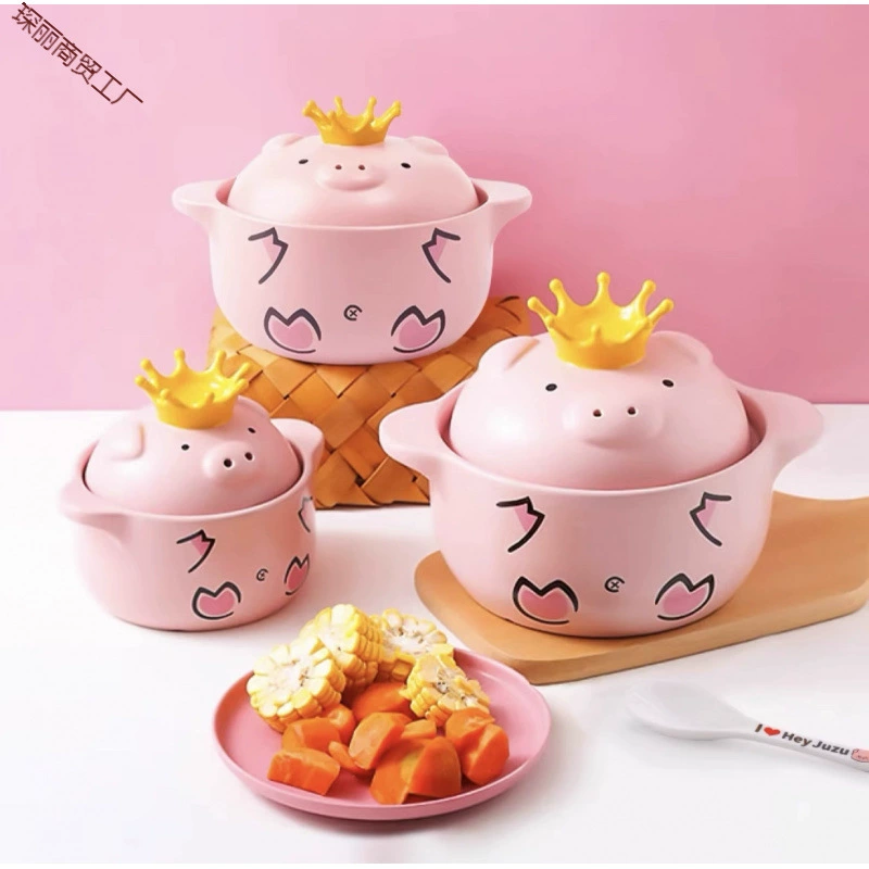 Кастрюля Hey Pig, креативная керамическая запеканка, милая мультяшная розовая двулысная, для дома, открытый огонь, газ