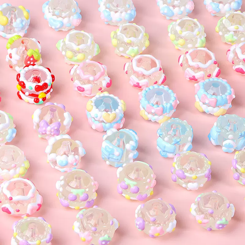 亚克力彩色手绘卡通爱心樱桃糖果雪花串珠笔 diy手链包包挂链头绳