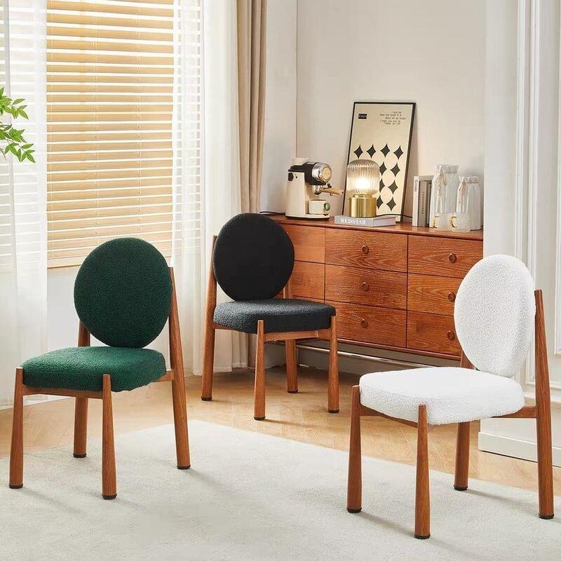 Nordic Solid Wood Dining Chair, Home Leisure Chair, Vintage Simple Vanity Chair, Lambswool Backrest Chair for Bedroom