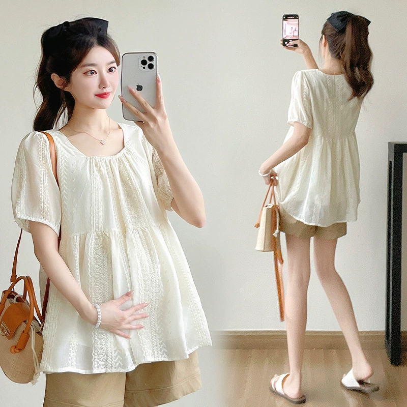 Одежда для беременных 2025, летняя новая рубашка-бебидолл, свежий, свободный, тонкий, модный и универсальный топ для беременных, уменьшающий возраст
